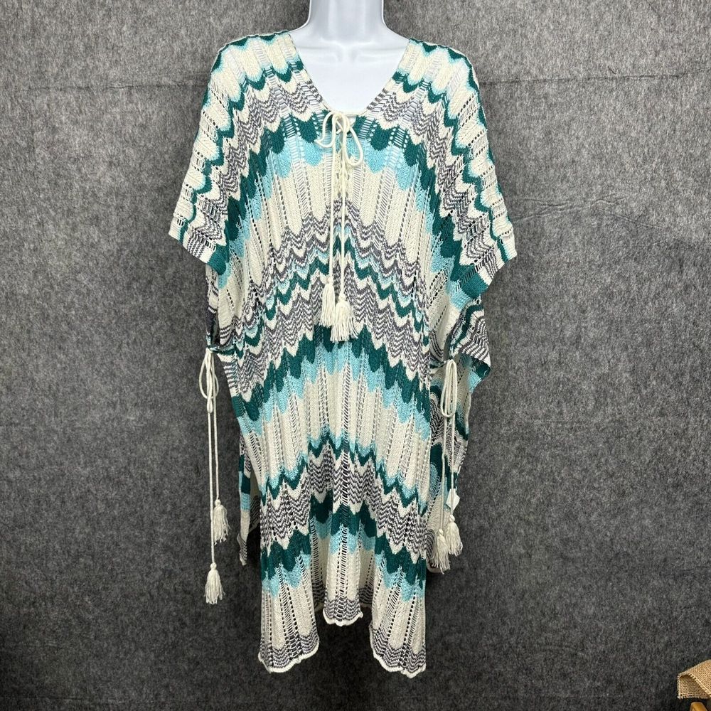Womens Poncho Sweater Os Crochet Knit Chevron Boho V Neck Tunic Top Tassels